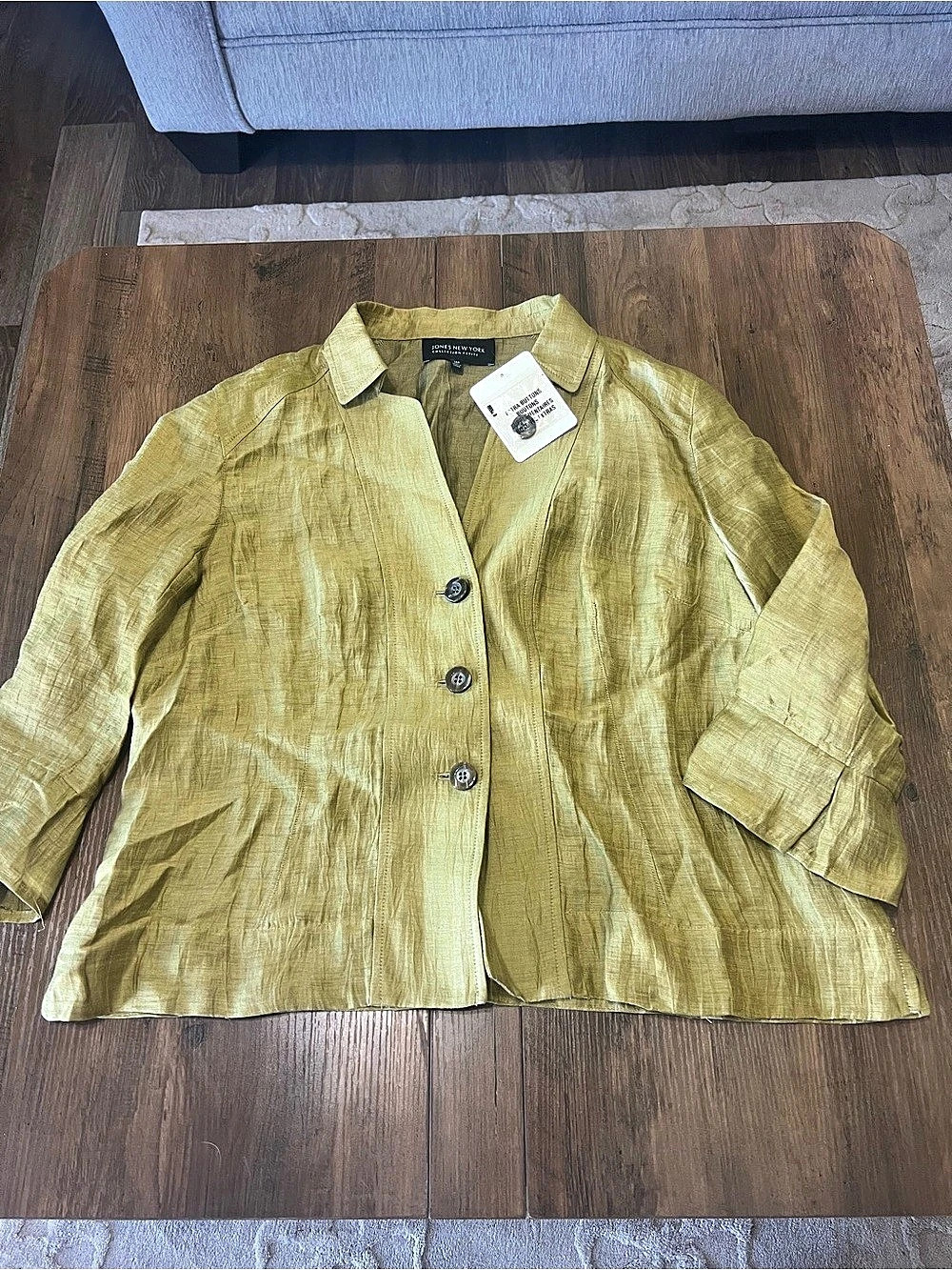 Jones New York Collection Petite Linen Blazer in Green Size 14p large NWT